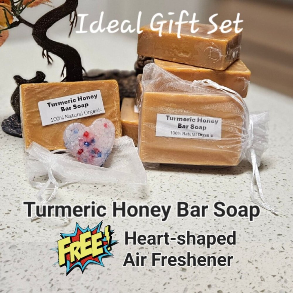 Turmeric Honey Soap w/ FREE Heart Shaped Air Freshener Freshies, Ideal Gift